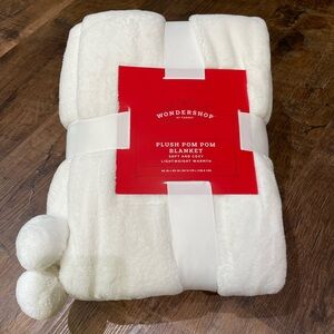 Twin Plush Pom Pom White Blanket - Wondershop